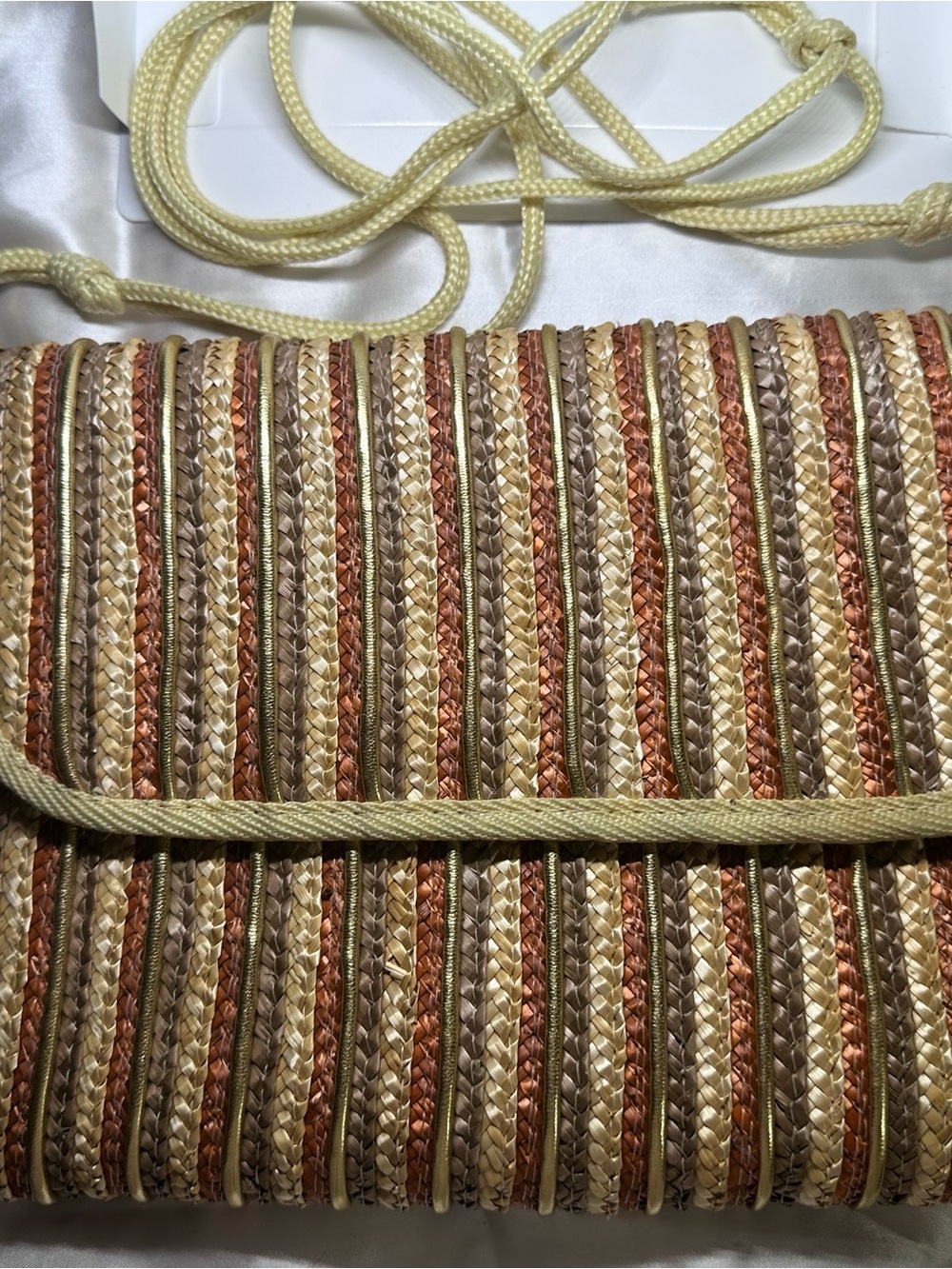 Woven Straw Crossbody Bag in Natural and Copper